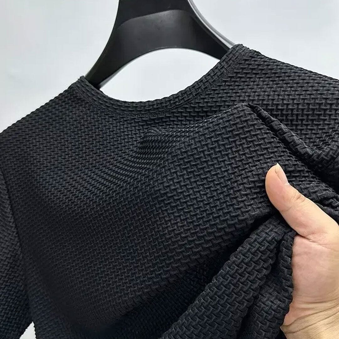 Herren Rundhals T-Shirt | Waffelstruktur Shirt kurzarm schwarz [ Herrenkollektion - Frühling & Sommer '25 - Hemden ] 55 - Herren Rundhals T-Shirt Gratti Paris 