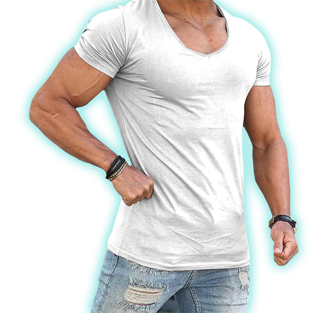Herren T-Shirt mit tiefem V-Ausschnitt | Slim Fit Muskelshirt weiß [ Herrenkollektion - Frühling & Sommer '25 - Hemden ] 31 - Herren T-Shirt mit tiefem V-Ausschnitt Gratti Paris 