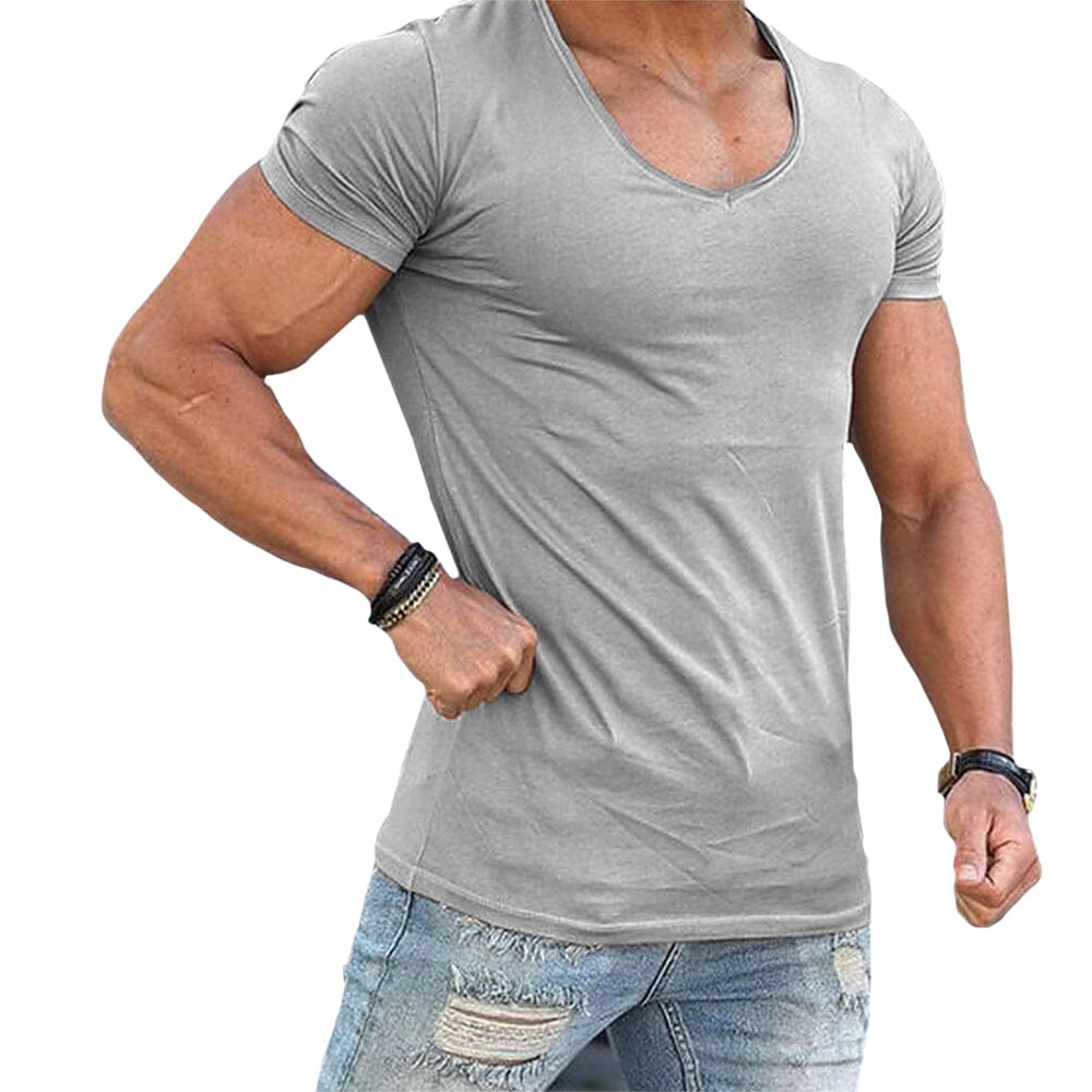 Herren T-Shirt mit tiefem V-Ausschnitt | Slim Fit Muskelshirt weiß [ Herrenkollektion - Frühling & Sommer '25 - Hemden ] 31 - Herren T-Shirt mit tiefem V-Ausschnitt Gratti Paris Grau S 