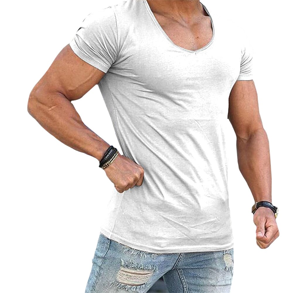 Herren T-Shirt mit tiefem V-Ausschnitt | Slim Fit Muskelshirt weiß [ Herrenkollektion - Frühling & Sommer '25 - Hemden ] 31 - Herren T-Shirt mit tiefem V-Ausschnitt Gratti Paris Weiß S 