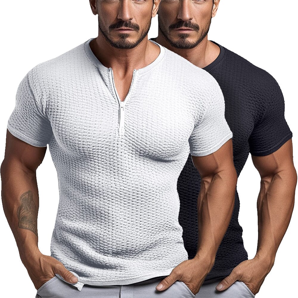 Herren T-Shirt Reißverschluss | Muskelshirt Waffelstruktur [ Herrenkollektion - Frühling & Sommer '25 - Hemden ] 13 - Herren T-Shirt Reißverschluss Gratti Paris 