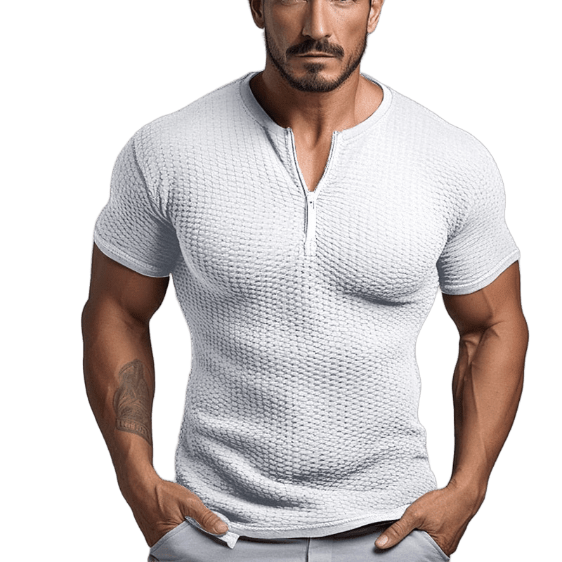 Herren T-Shirt Reißverschluss | Muskelshirt Waffelstruktur [ Herrenkollektion - Frühling & Sommer '25 - Hemden ] 13 - Herren T-Shirt Reißverschluss Gratti Paris 