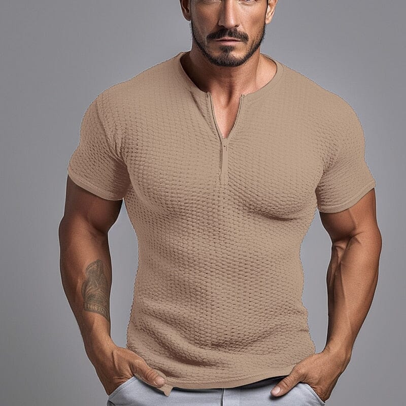 Herren T-Shirt Reißverschluss | Muskelshirt Waffelstruktur [ Herrenkollektion - Frühling & Sommer '25 - Hemden ] 13 - Herren T-Shirt Reißverschluss Gratti Paris Beige S 