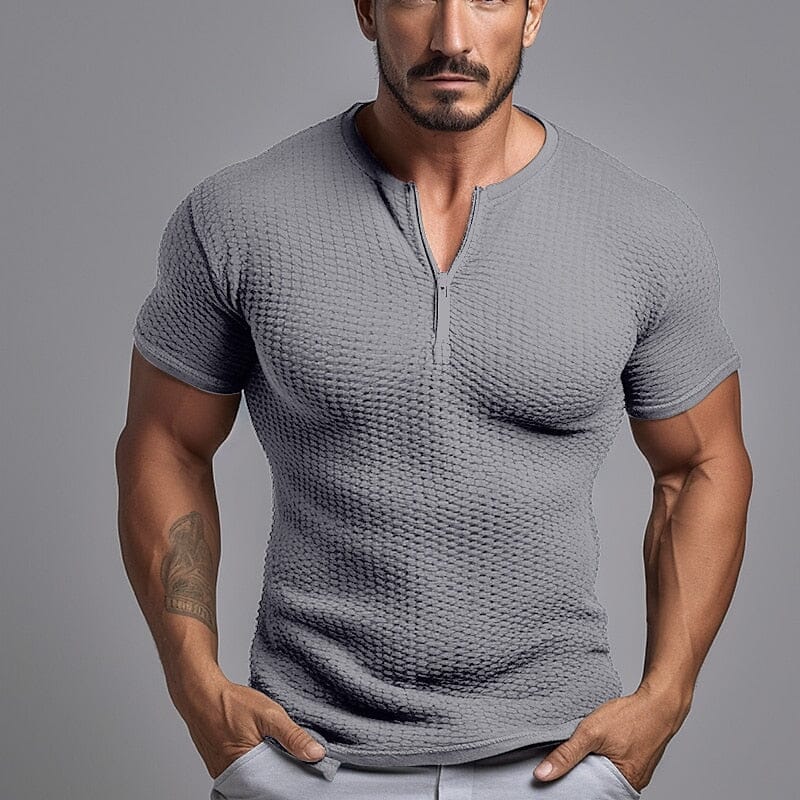 Herren T-Shirt Reißverschluss | Muskelshirt Waffelstruktur [ Herrenkollektion - Frühling & Sommer '25 - Hemden ] 13 - Herren T-Shirt Reißverschluss Gratti Paris Grau S 