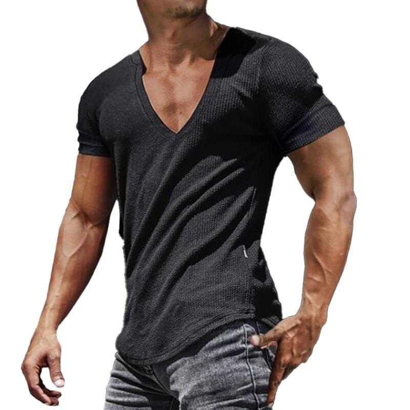 Herren T-Shirt V-Ausschnitt Slim Fit | Eng Anliegendes Freizeitshirt mit Waffelstruktur [ Herrenkollektion - Frühling & Sommer '25 - Hemden ] 299 - Herren T-Shirt V-Ausschnitt Slim Fit Gratti Paris 