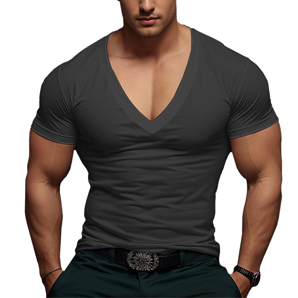 Herren T-Shirt V-Ausschnitt Slim Fit | Muskelshirt mit feiner Struktur weiß [ Herrenkollektion - Frühling & Sommer '25 - Hemden ] 38 - Herren T-Shirt V-Ausschnitt Slim Fit Gratti Paris Schwarz S 