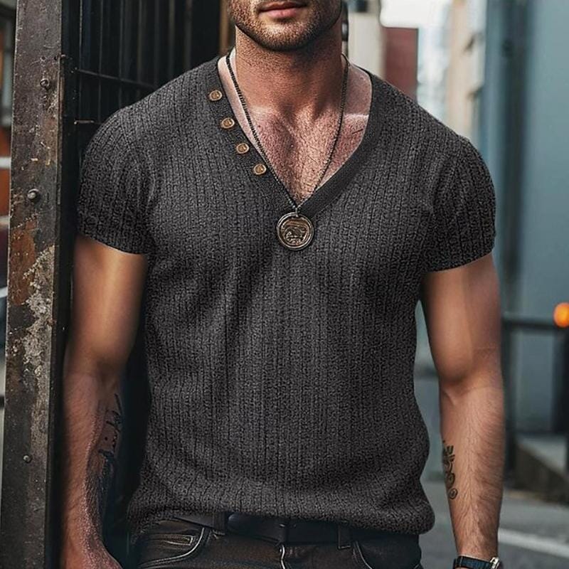 Herren T-Shirt V-Ausschnitt Slim Fit | Muskelshirt mit Rippenstruktur anthrazit [ Herrenkollektion - Frühling & Sommer '25 - Hemden ] 81 -Herren T-Shirt V-Ausschnitt Slim Fit Gratti Paris 