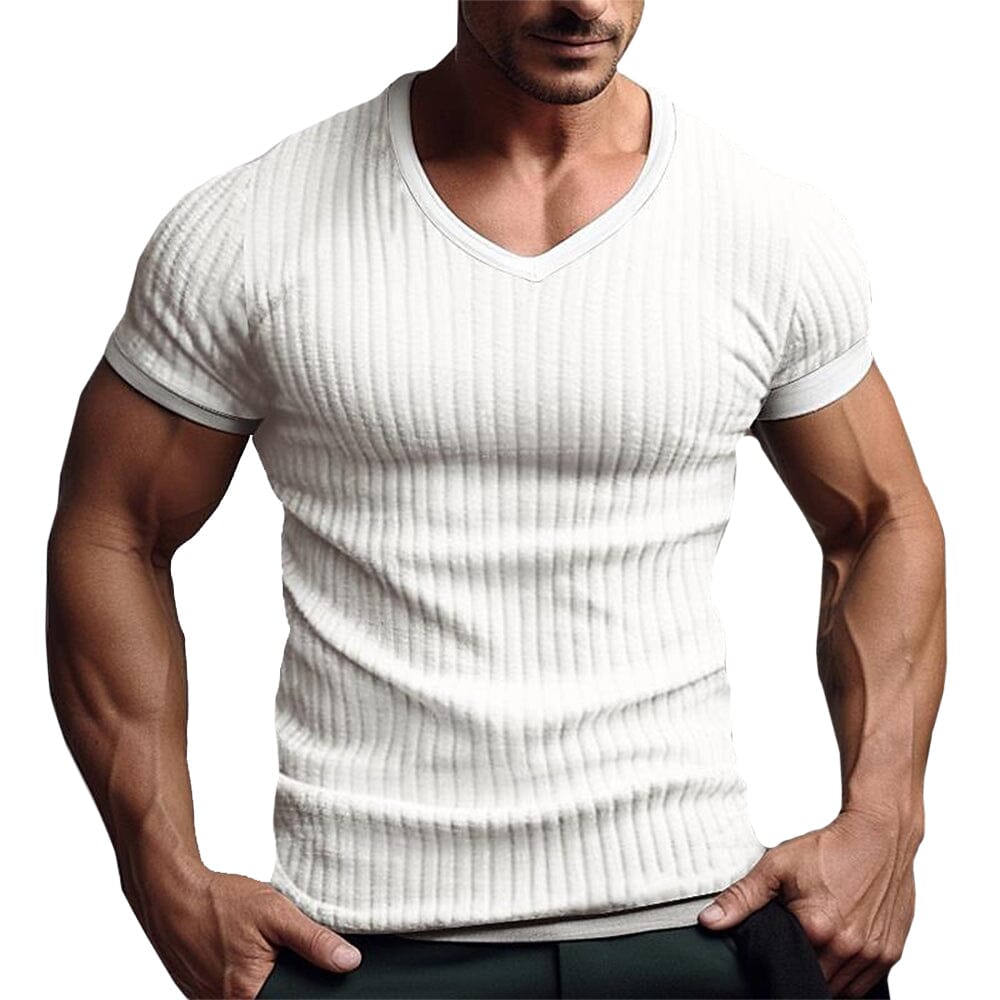 Herren T-Shirt V-Ausschnitt Slim Fit | Muskelshirt mit Rippenstruktur weiß [ Herrenkollektion - Frühling & Sommer '25 - Hemden ] 35 - Herren T-Shirt V-Ausschnitt Slim Fit Gratti Paris Weiß S 