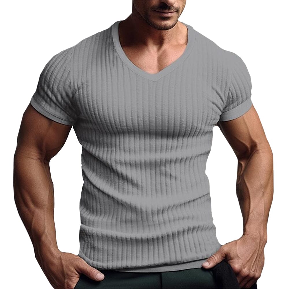 Herren T-Shirt V-Ausschnitt Slim Fit | Muskelshirt mit Rippenstruktur weiß [ Herrenkollektion - Frühling & Sommer '25 - Hemden ] 35 - Herren T-Shirt V-Ausschnitt Slim Fit Gratti Paris Grau S 