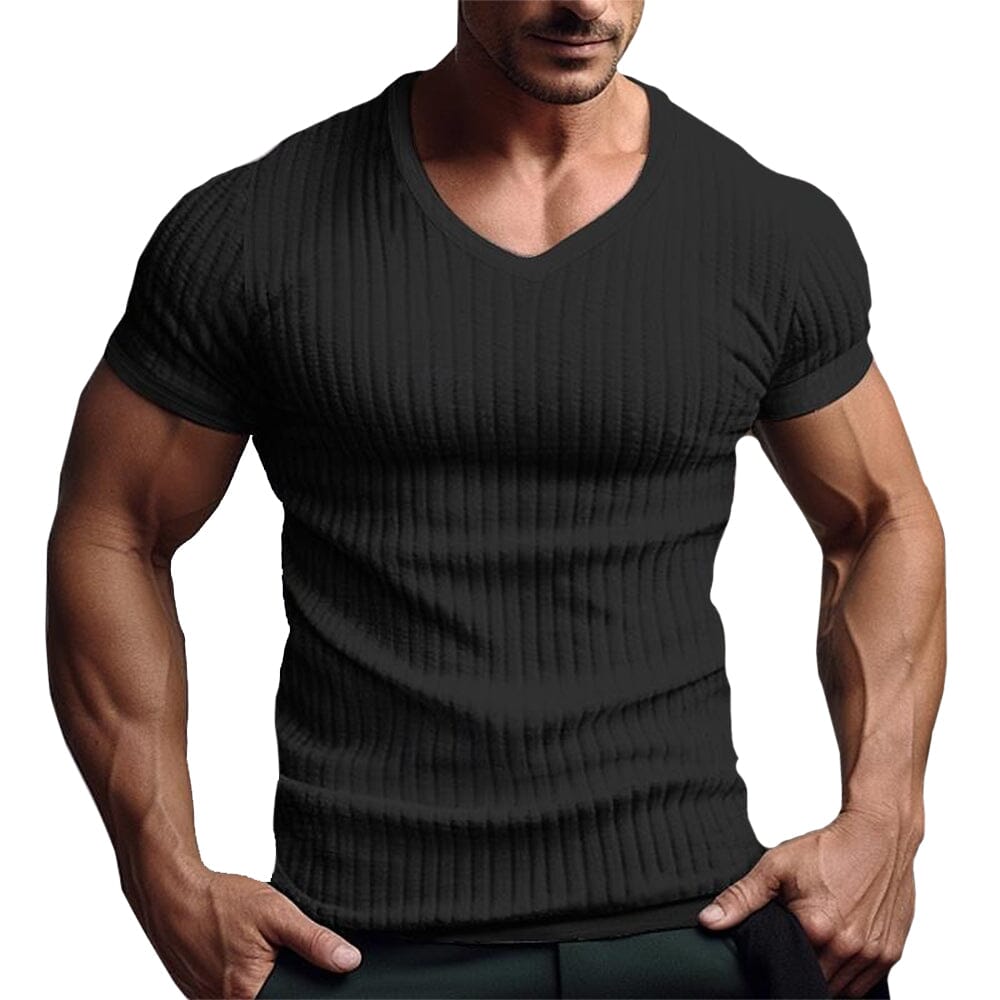 Herren T-Shirt V-Ausschnitt Slim Fit | Muskelshirt mit Rippenstruktur weiß [ Herrenkollektion - Frühling & Sommer '25 - Hemden ] 35 - Herren T-Shirt V-Ausschnitt Slim Fit Gratti Paris Schwarz S 