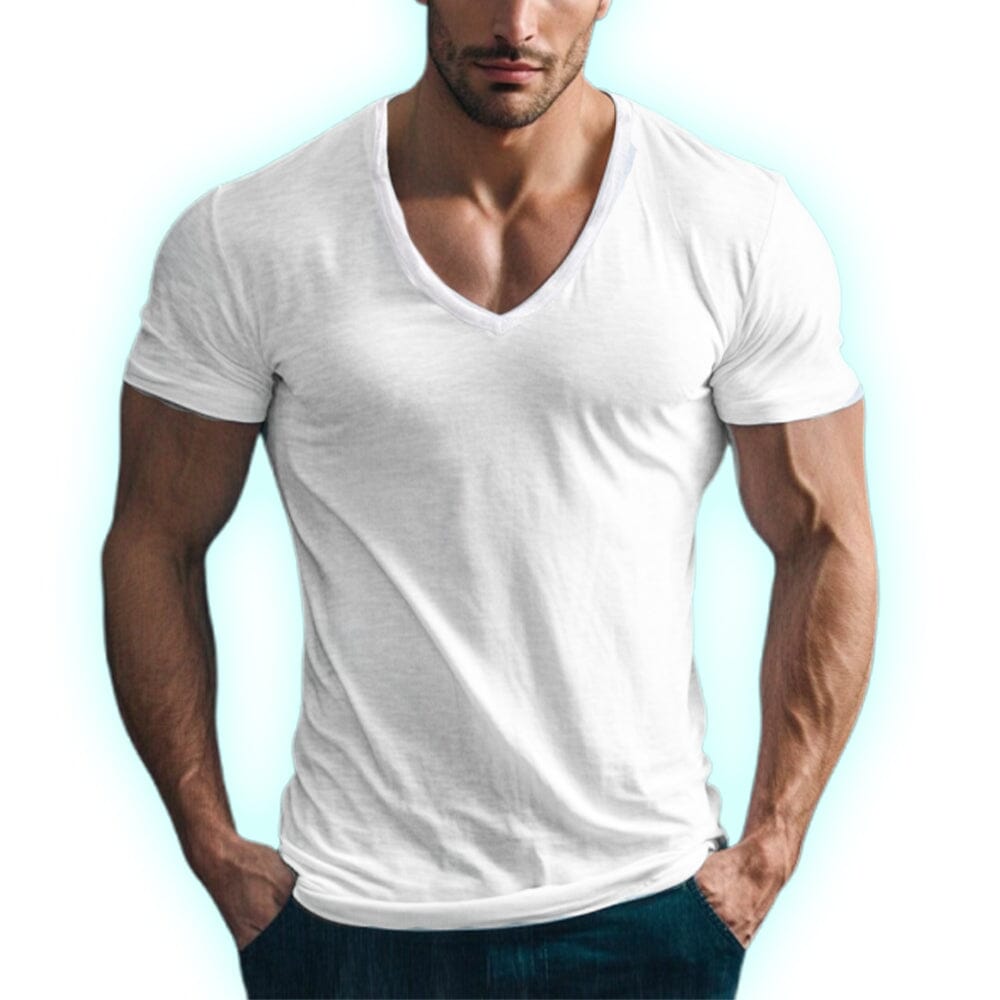 Herren T-Shirt V-Ausschnitt | Slim Fit Muskelshirt weiß [ Herrenkollektion - Frühling & Sommer '25 - Hemden ] 29 - Herren T-Shirt V-Ausschnitt Gratti Paris 