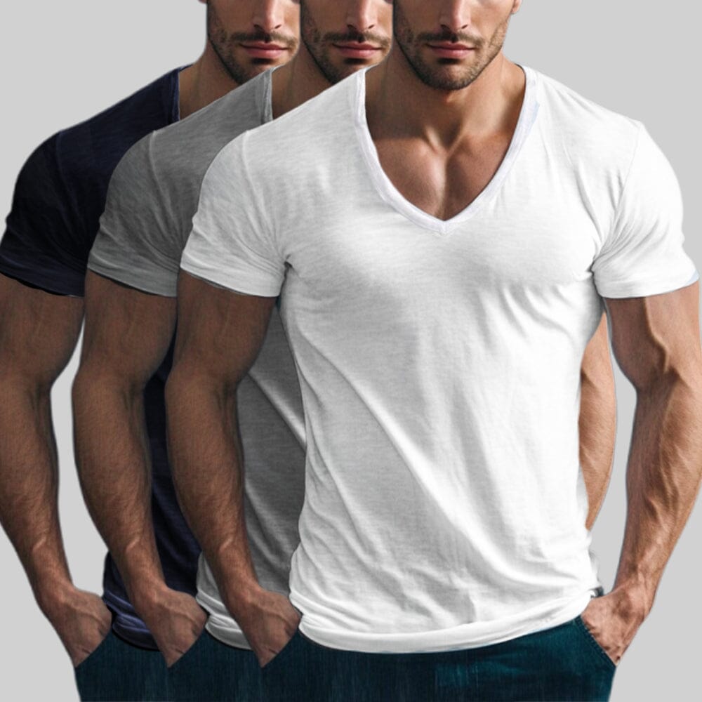 Herren T-Shirt V-Ausschnitt | Slim Fit Muskelshirt weiß [ Herrenkollektion - Frühling & Sommer '25 - Hemden ] 29 - Herren T-Shirt V-Ausschnitt Gratti Paris 