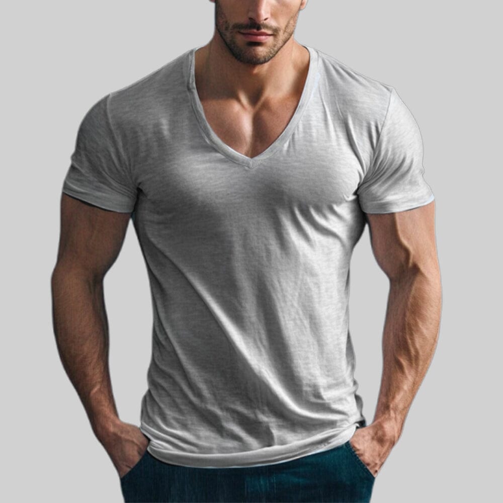Herren T-Shirt V-Ausschnitt | Slim Fit Muskelshirt weiß [ Herrenkollektion - Frühling & Sommer '25 - Hemden ] 29 - Herren T-Shirt V-Ausschnitt Gratti Paris Grau S 