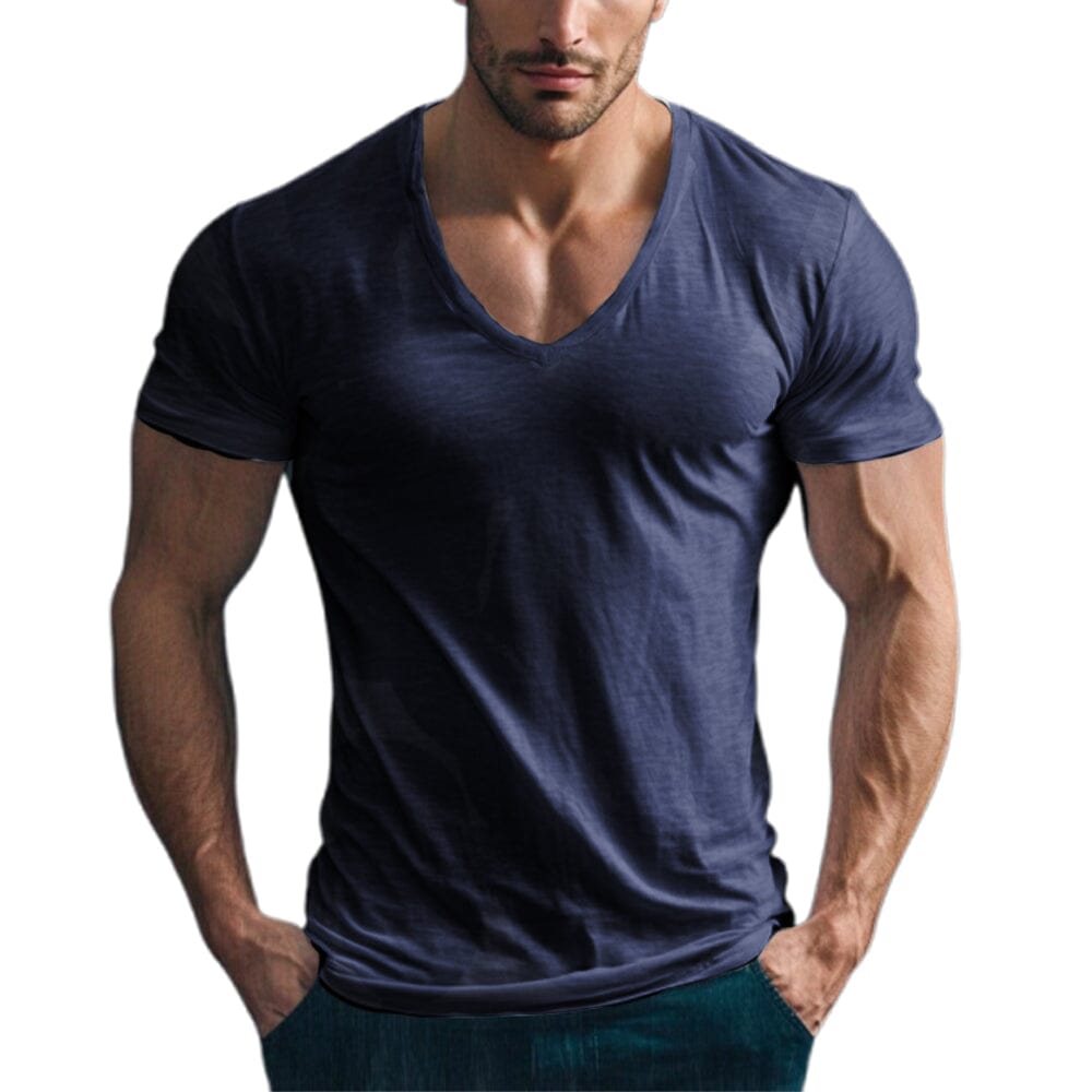 Herren T-Shirt V-Ausschnitt | Slim Fit Muskelshirt weiß [ Herrenkollektion - Frühling & Sommer '25 - Hemden ] 29 - Herren T-Shirt V-Ausschnitt Gratti Paris Marineblau S 