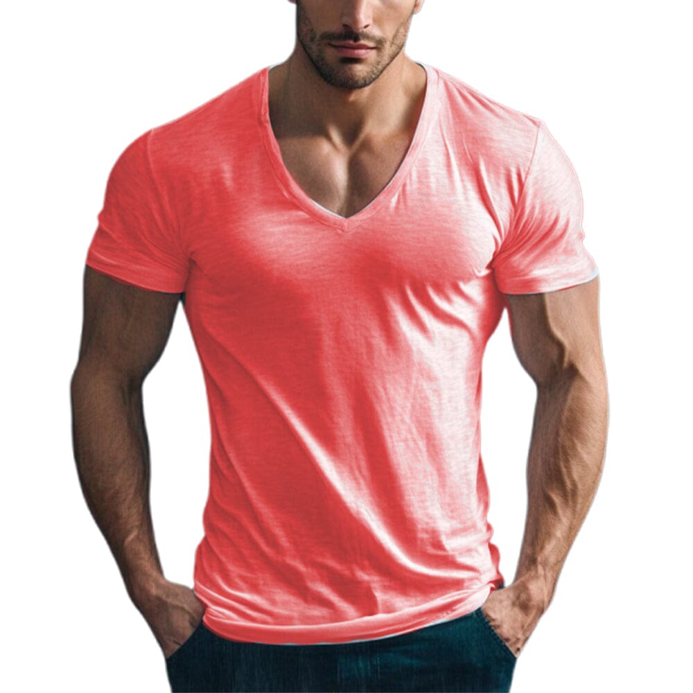 Herren T-Shirt V-Ausschnitt | Slim Fit Muskelshirt weiß [ Herrenkollektion - Frühling & Sommer '25 - Hemden ] 29 - Herren T-Shirt V-Ausschnitt Gratti Paris Rot S 