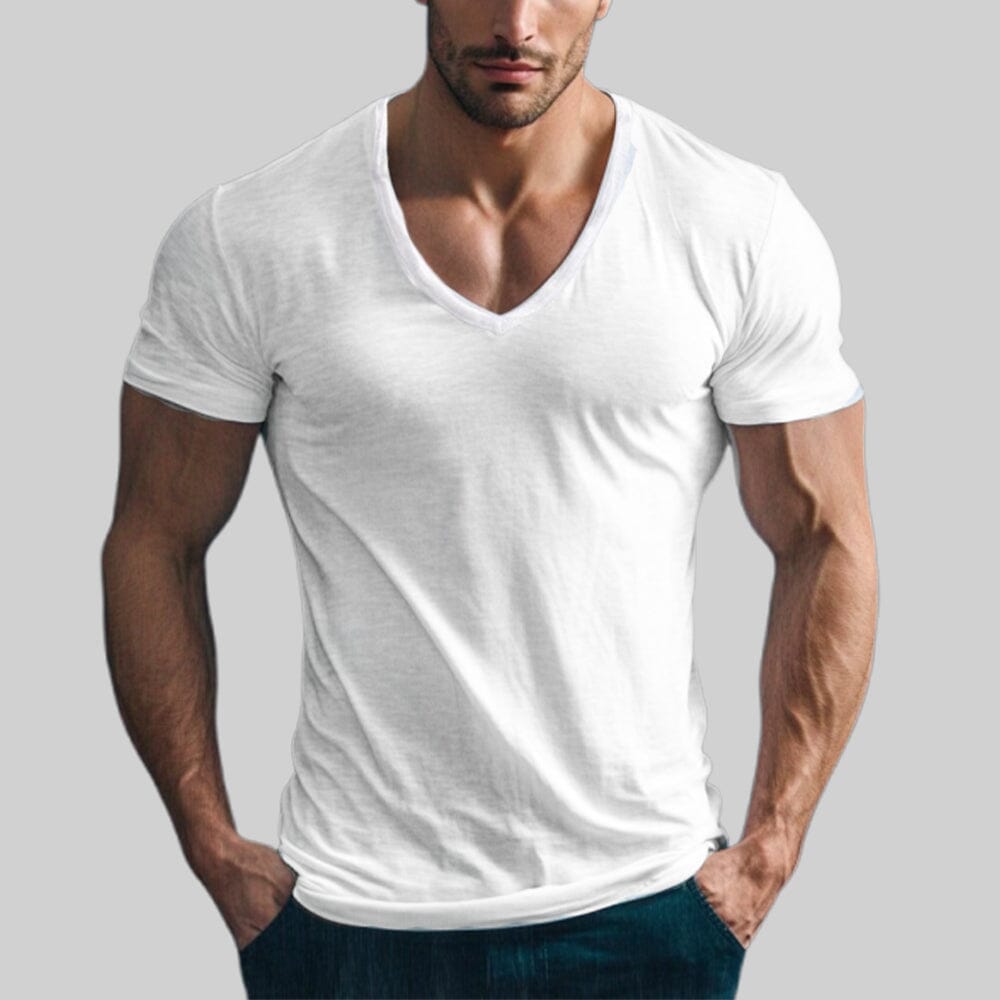 Herren T-Shirt V-Ausschnitt | Slim Fit Muskelshirt weiß [ Herrenkollektion - Frühling & Sommer '25 - Hemden ] 29 - Herren T-Shirt V-Ausschnitt Gratti Paris Weiß S 