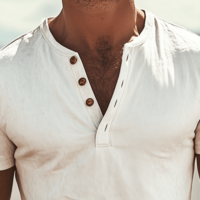 Herren Vintage Henley Shirt kurzarm | Slim Fit Retro Shirt mit Knopfleiste [ Herrenkollektion - Frühling & Sommer '25 - Hemden ] 153 - Herren Vintage Henley Shirt kurzarm Gratti Paris 