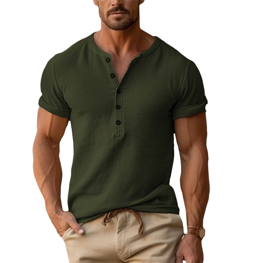 Lässiges Baumwoll-Sommerhemd | Henley Shirt mit Knopfleiste in Beige [ Herrenkollektion - Frühling & Sommer '25 - Hemden ] 19 - Lässiges Baumwoll-Sommerhemd Gratti Paris Grün S 