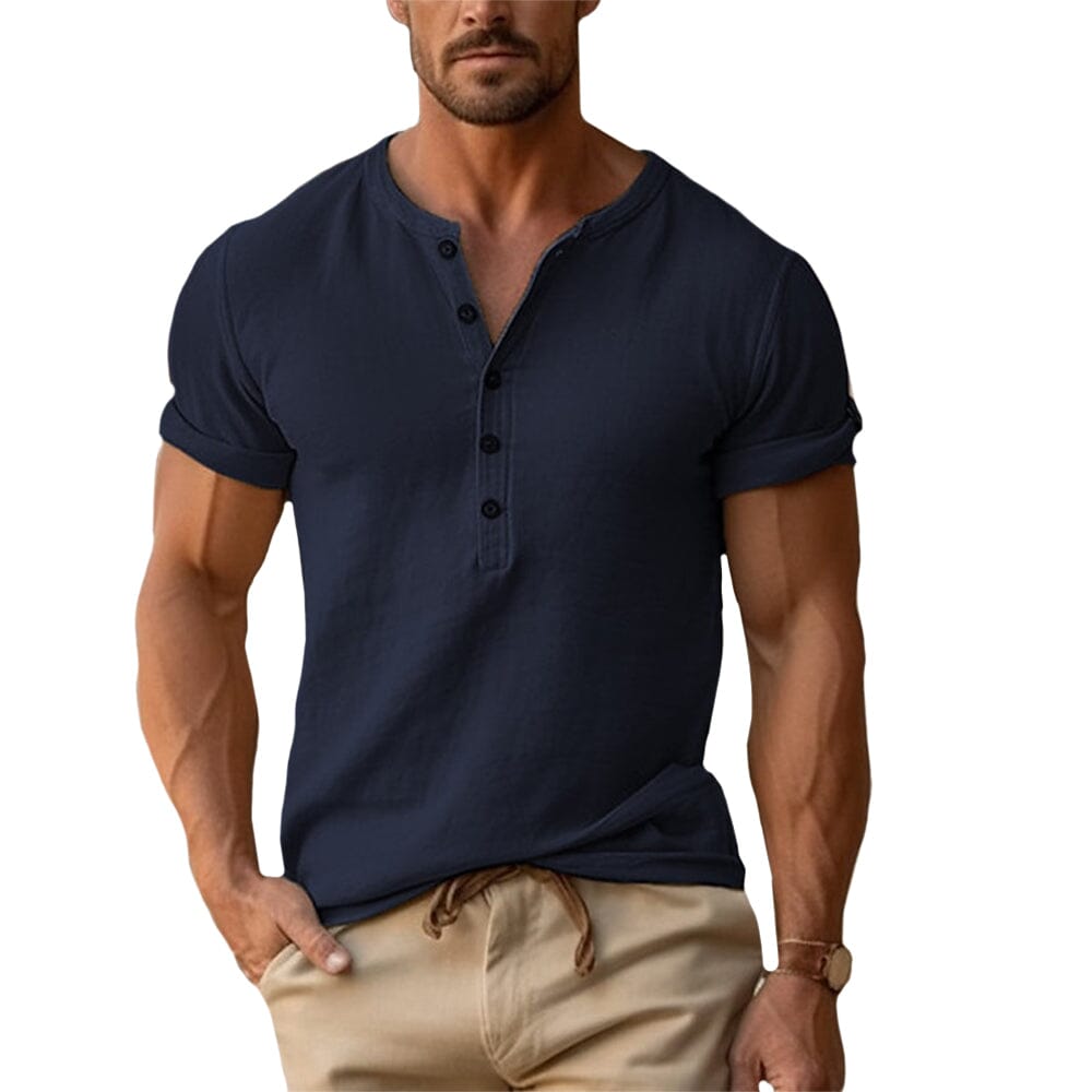 Lässiges Baumwoll-Sommerhemd | Henley Shirt mit Knopfleiste in Beige [ Herrenkollektion - Frühling & Sommer '25 - Hemden ] 19 - Lässiges Baumwoll-Sommerhemd Gratti Paris Marineblau S 